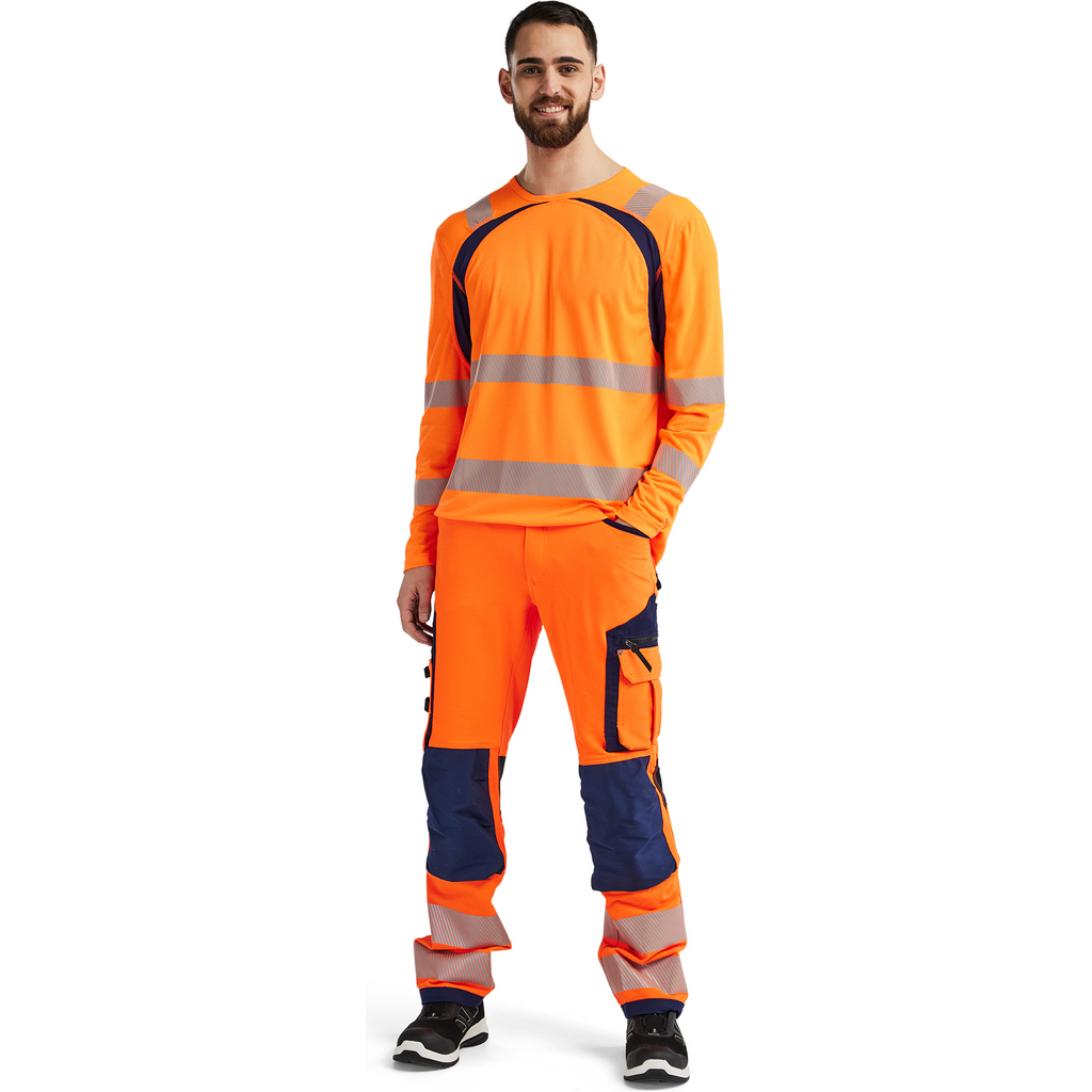 Blaklader High Vis UV Protection Long Sleeve Shirt, Orange/Navy Blue (5)