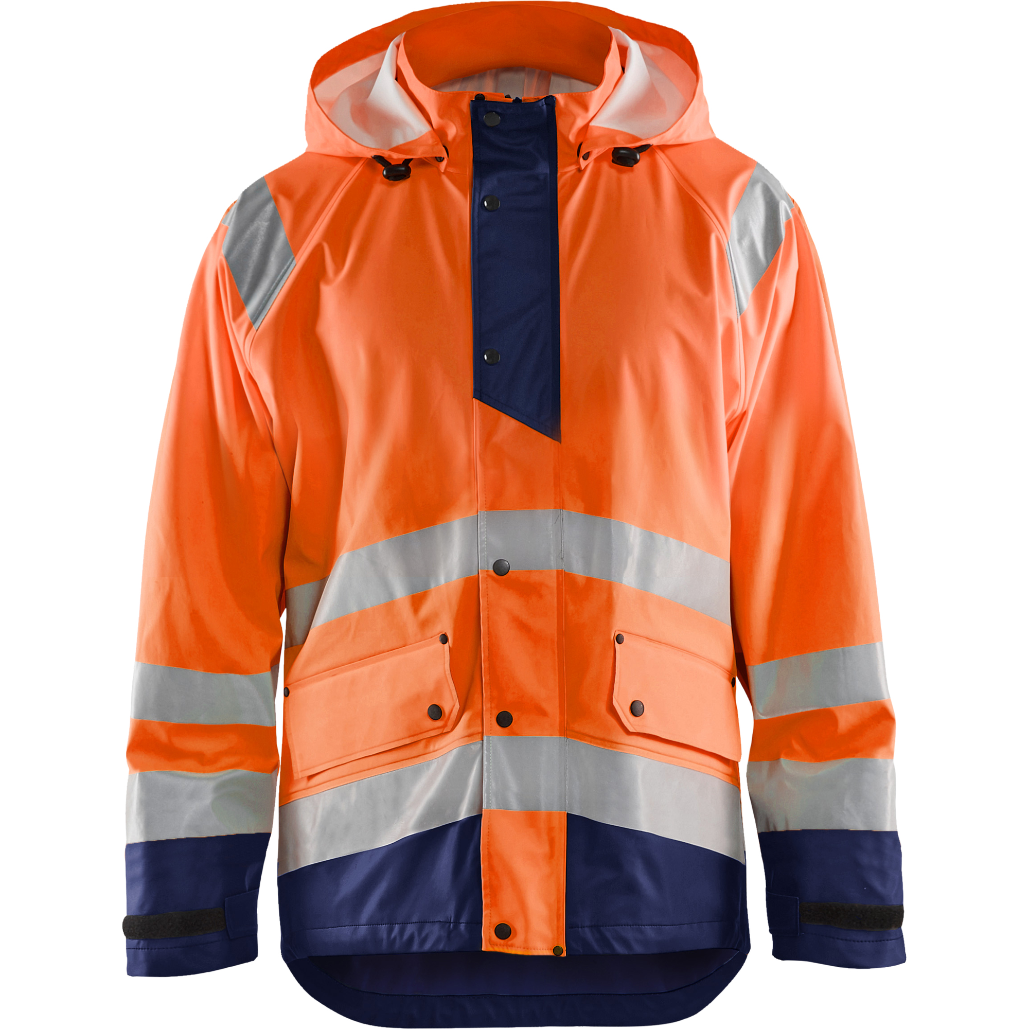Blaklader High Vis Rain Jacket, Orange/Navy Blue