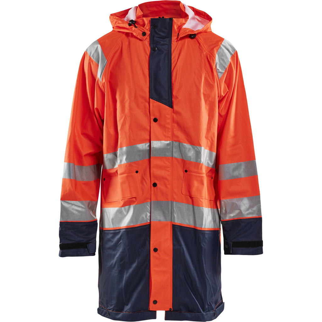 Blaklader High Vis Rain Jacket, Orange/Navy Blue