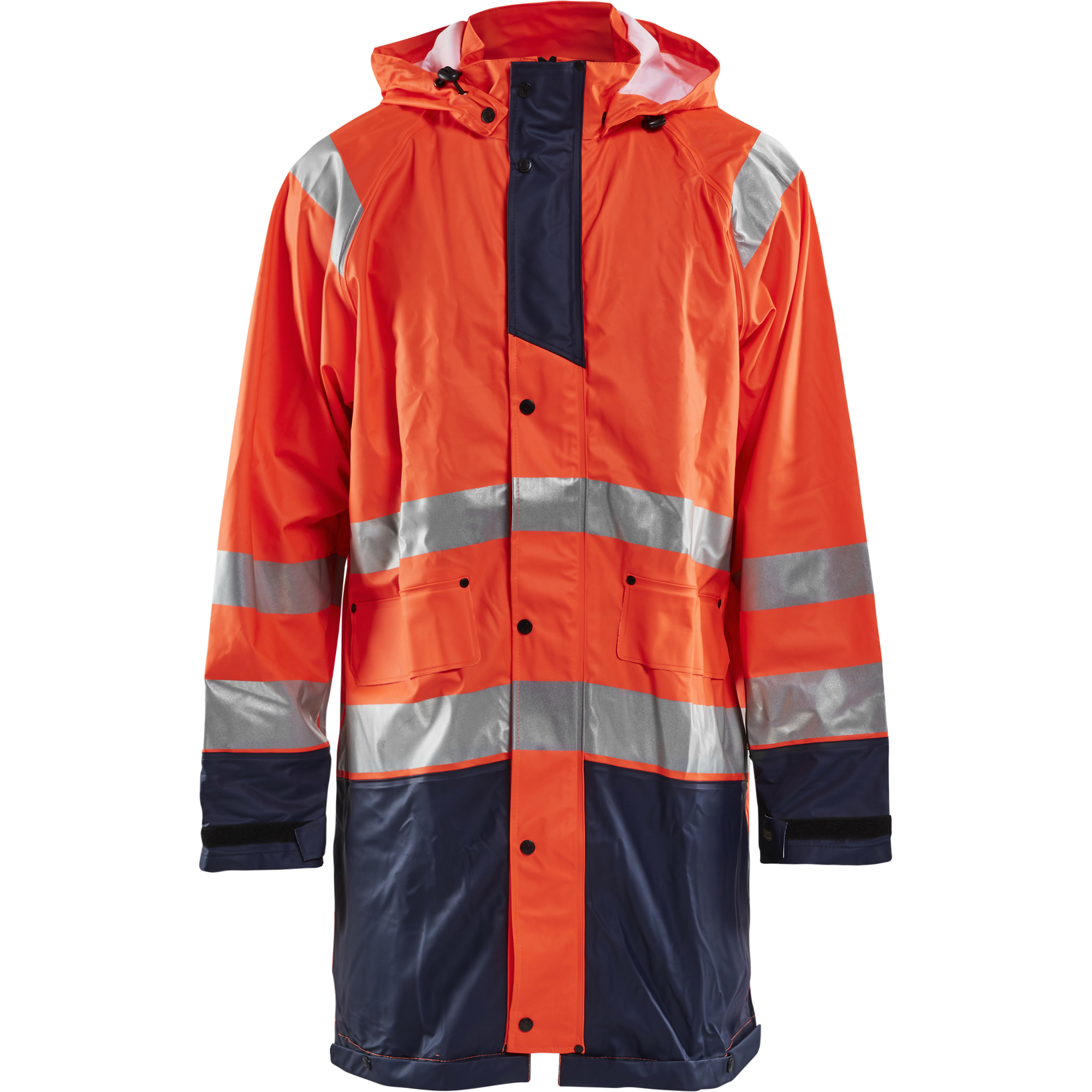 Blaklader High Vis Rain Jacket, Orange/Navy Blue