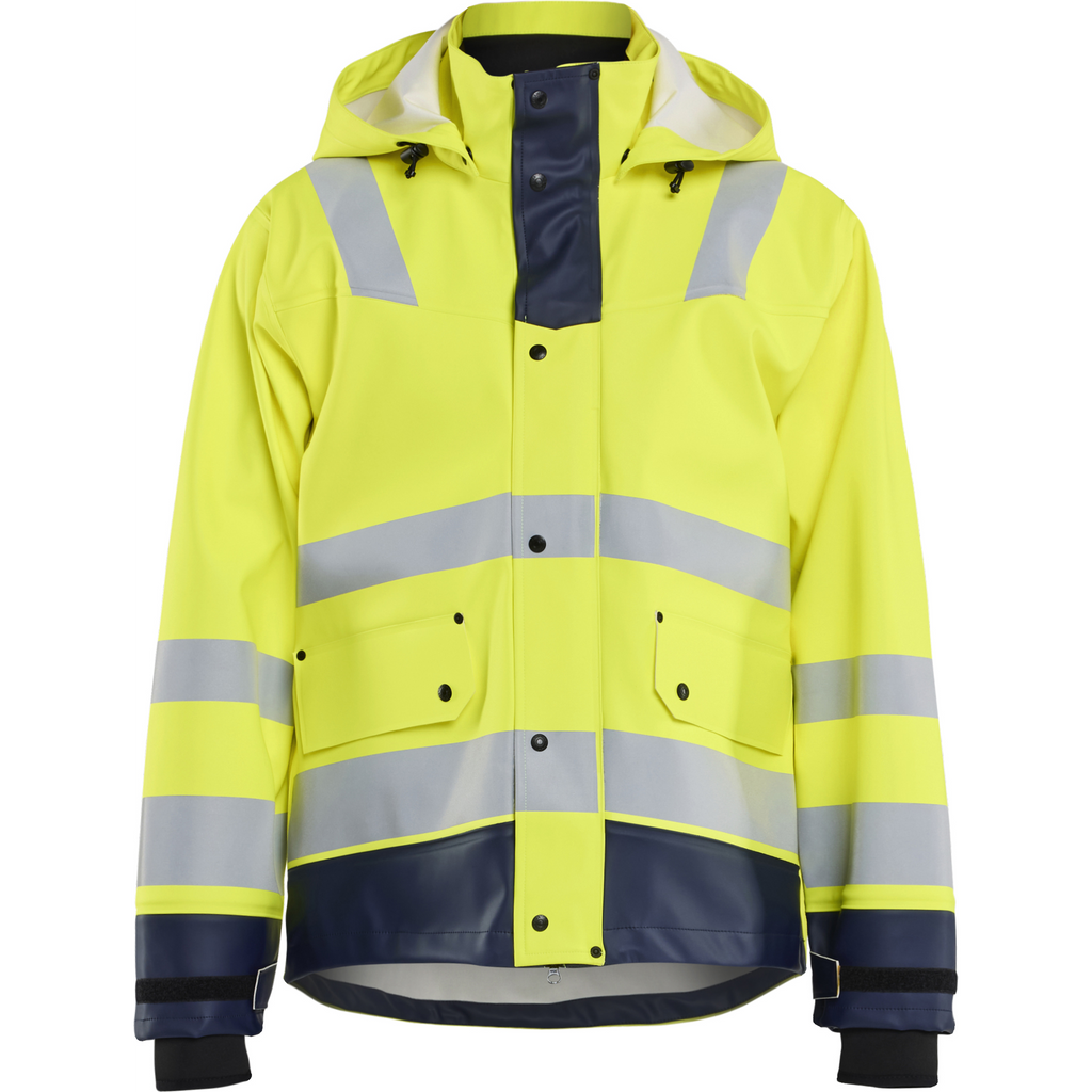 Blaklader High Vis Rain Jacket, Yellow/Navy Blue