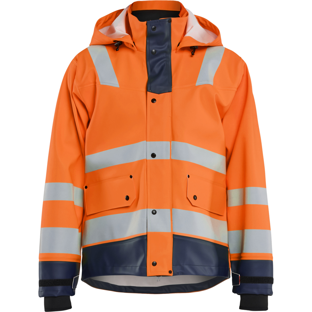Blaklader High Vis Rain Jacket, Orange/Navy Blue