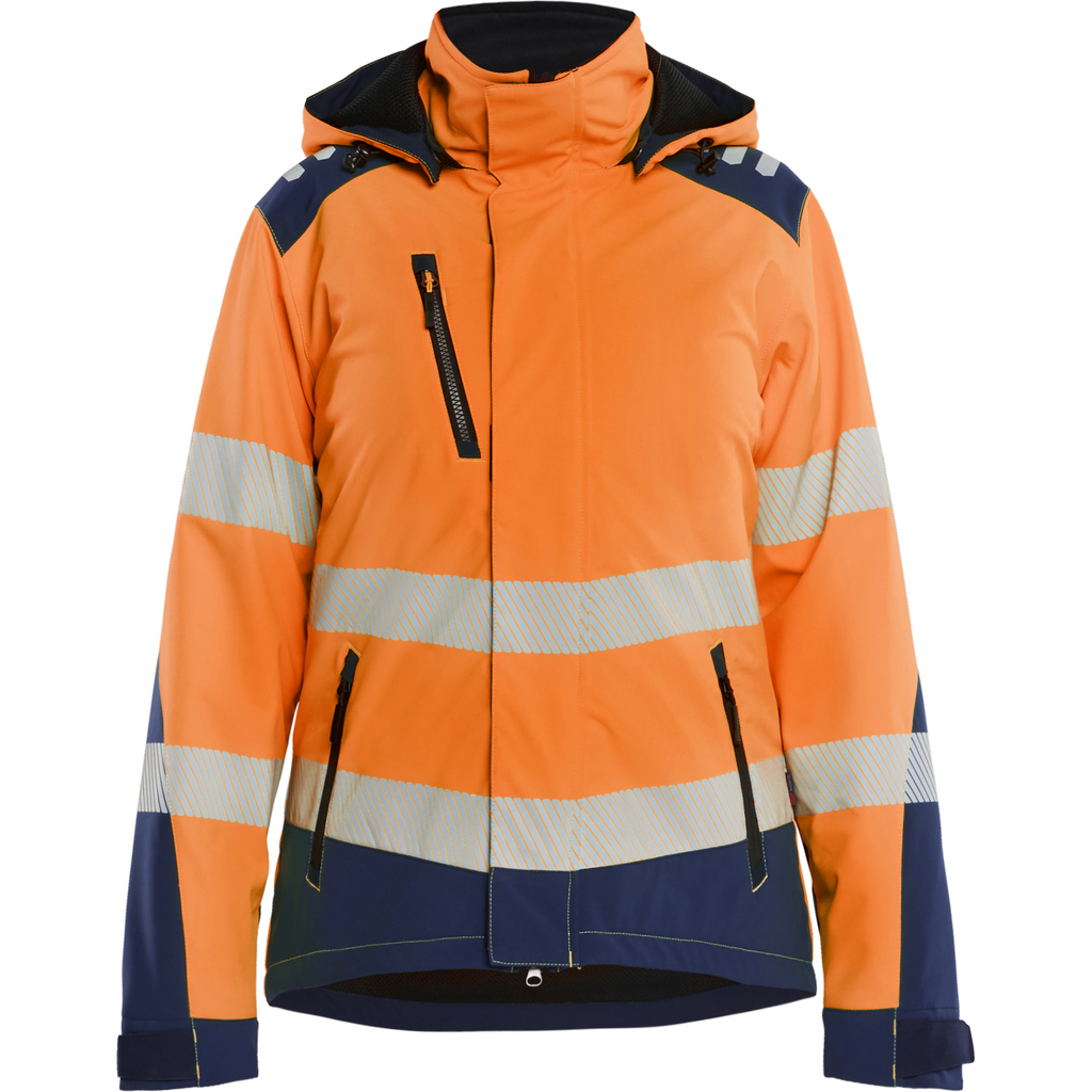 Blaklader High Vis Ladies Lined Lightweight Softshell Winter Jacket, Orange/Navy Blue