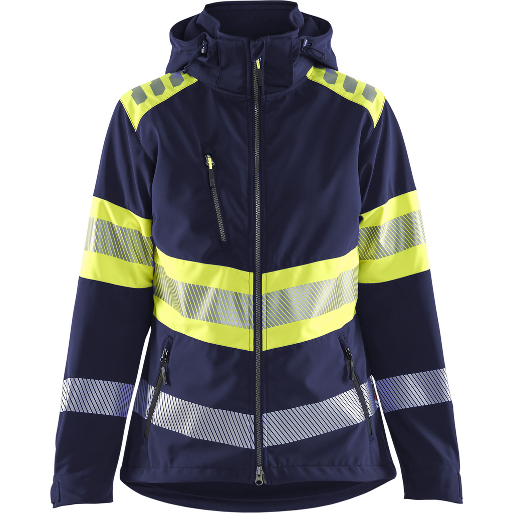 Blaklader High Vis Ladies Softshell Jacket, Navy Blue/ Yellow