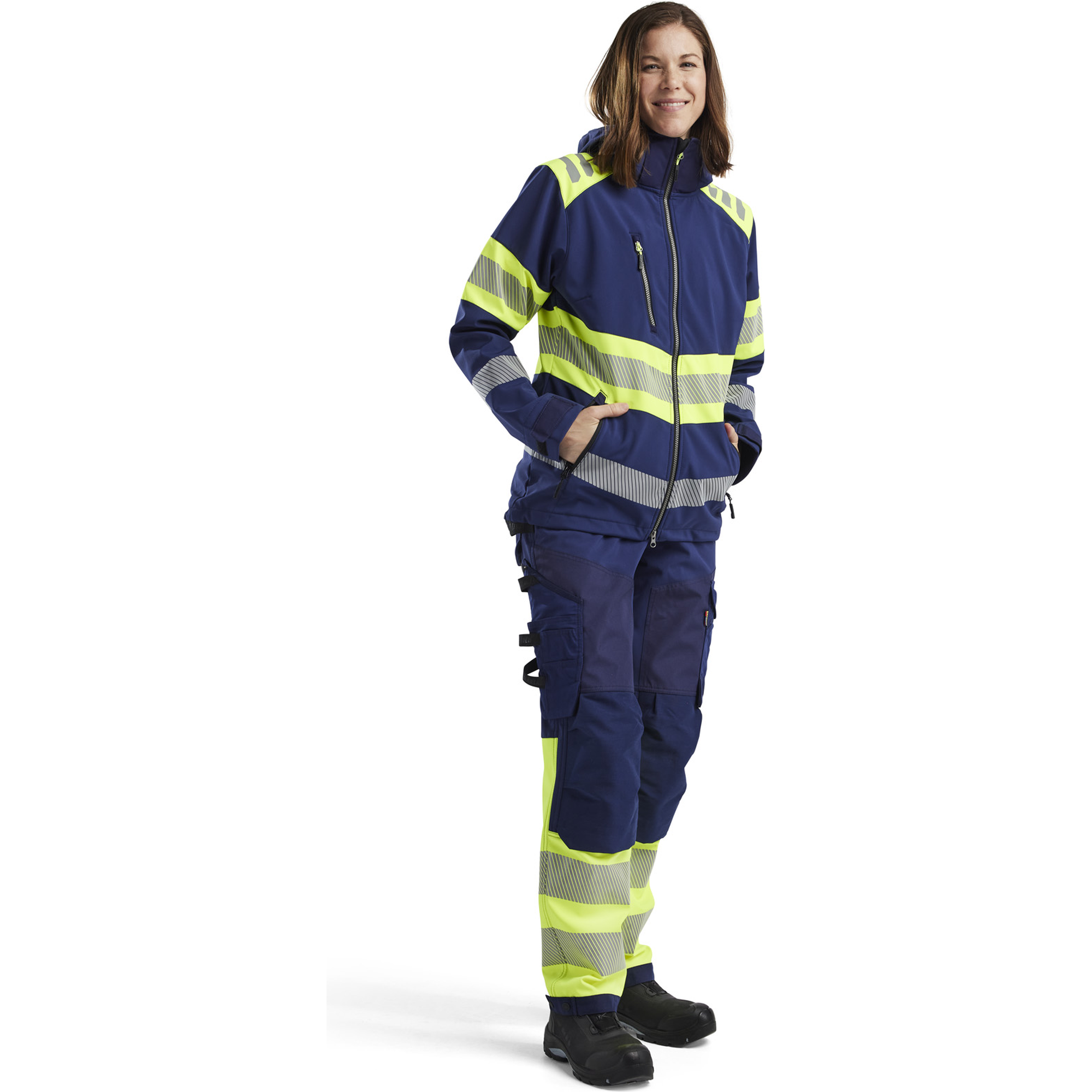 Blaklader High Vis Ladies Softshell Jacket, Navy Blue/ Yellow (5)