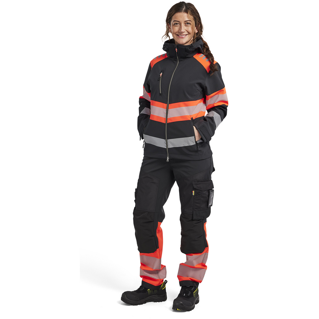 Blaklader High Vis Women's Softshell Jacket, Black/High Vis Red (5)