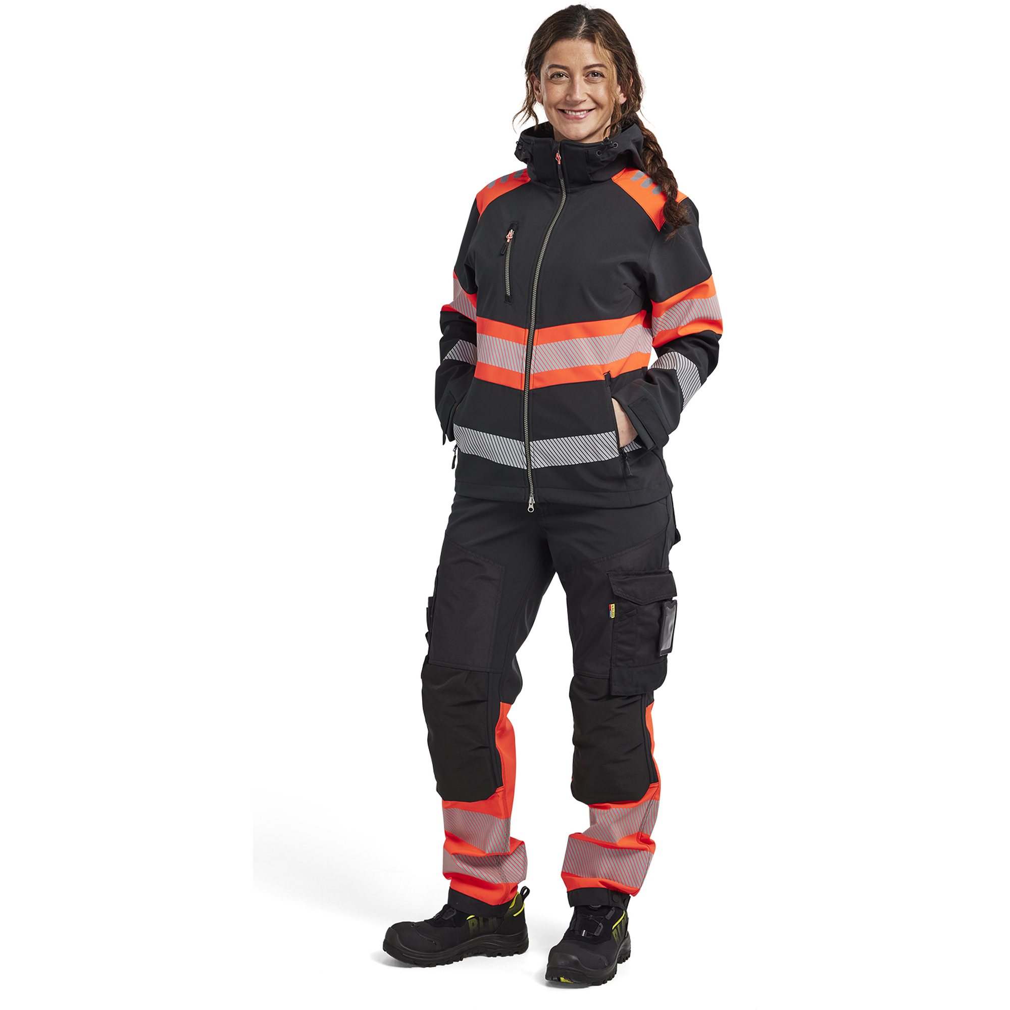 Blaklader High Vis Women's Softshell Jacket, Black/High Vis Red (5)
