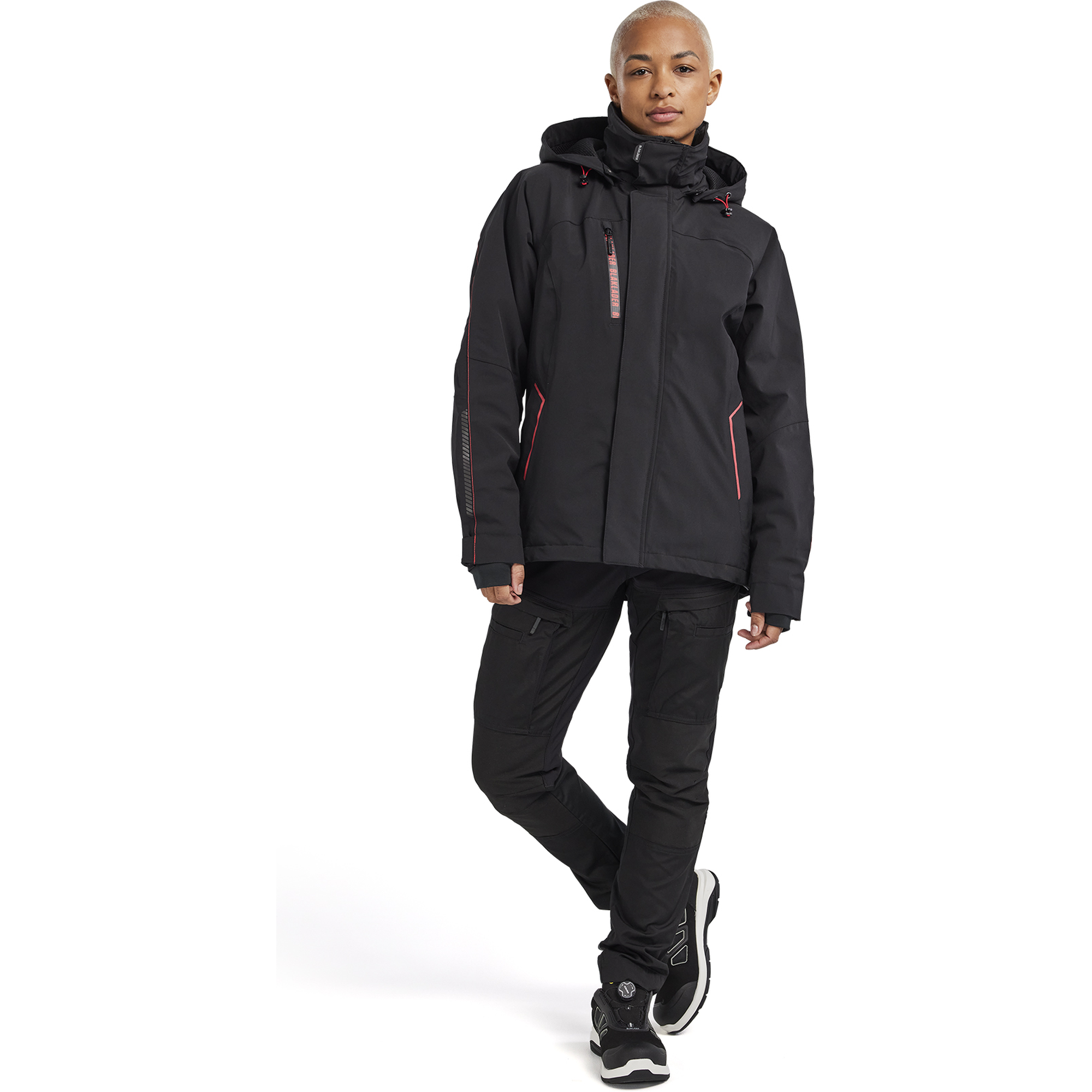 Blaklader Ladies Lined Lightweight Stretch Winter Jacket, Black/Red (5)