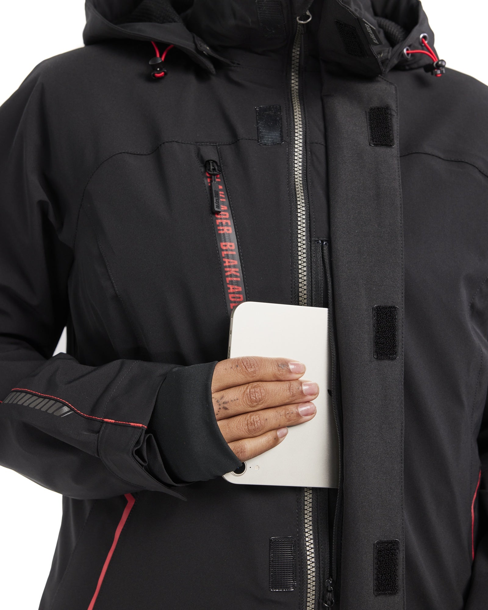 Blaklader Ladies Lined Lightweight Stretch Winter Jacket, Black/Red (9)