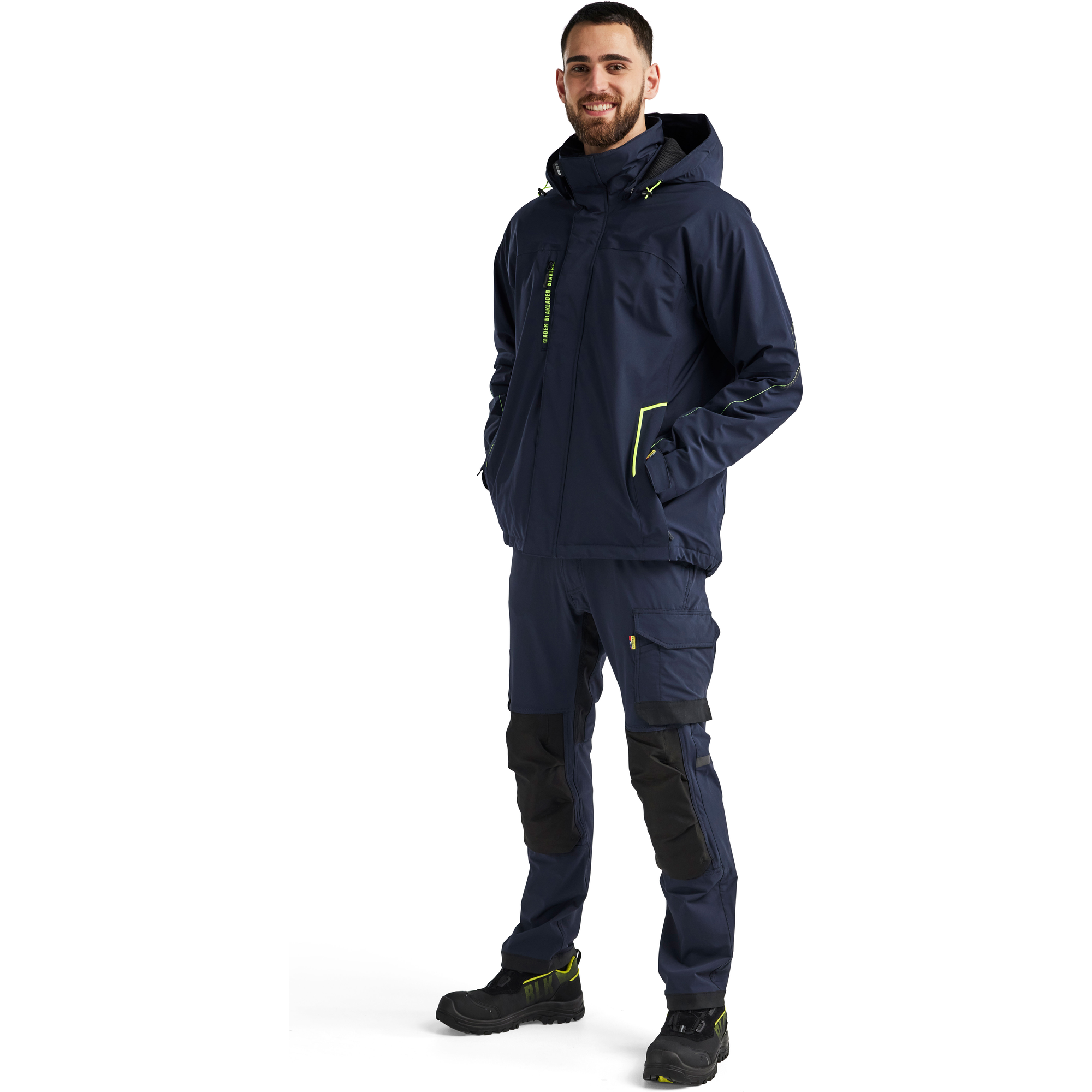 Blaklader Lined Lightweight Stretch Winter Jacket, Dark Navy Blue/Yellow (5)