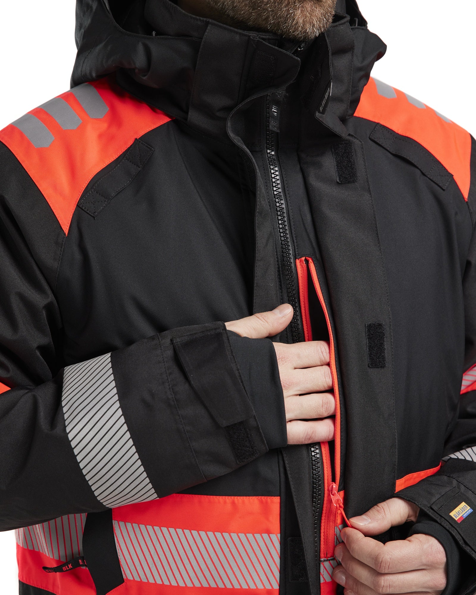 Blaklader High Vis Winter Parka, Black/High Vis Red (7)