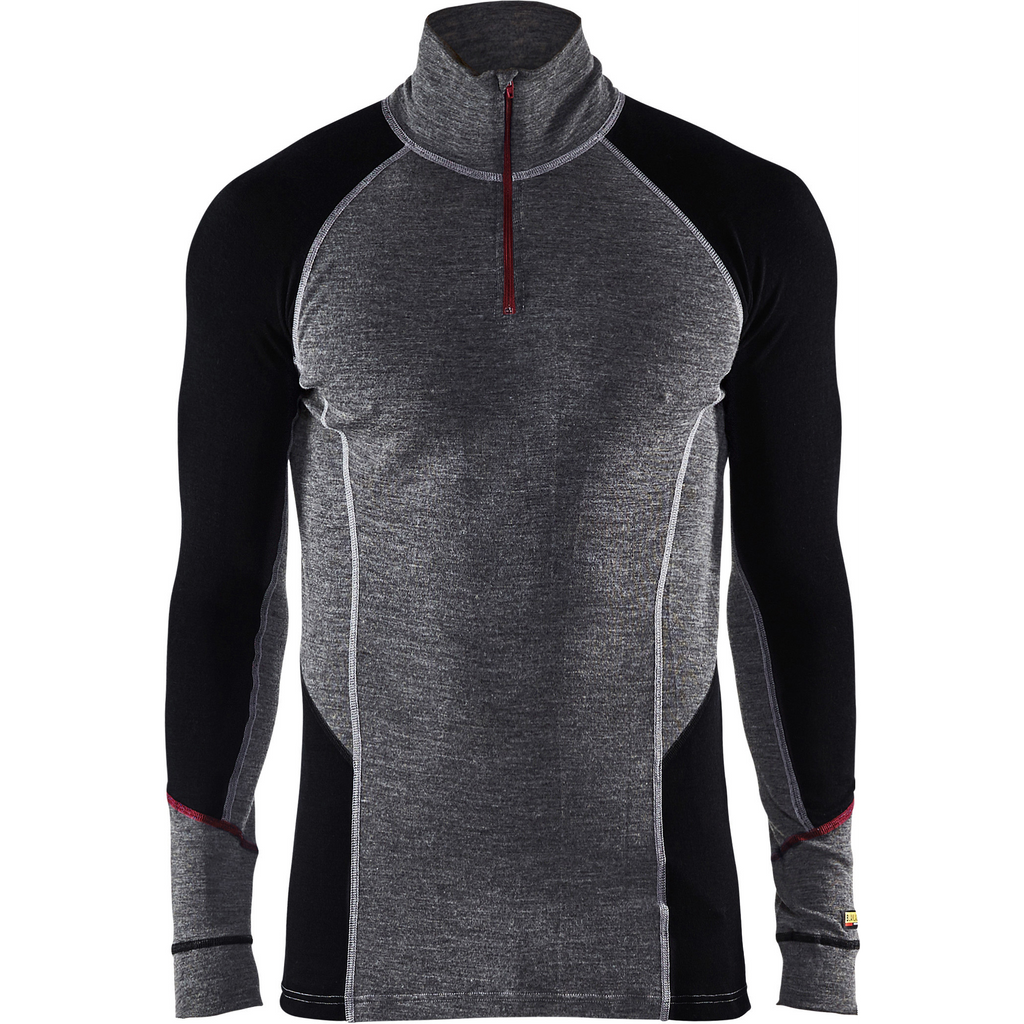 Blaklader XWARM Merino Wool Zip Undershirt, Medium Grey/Black