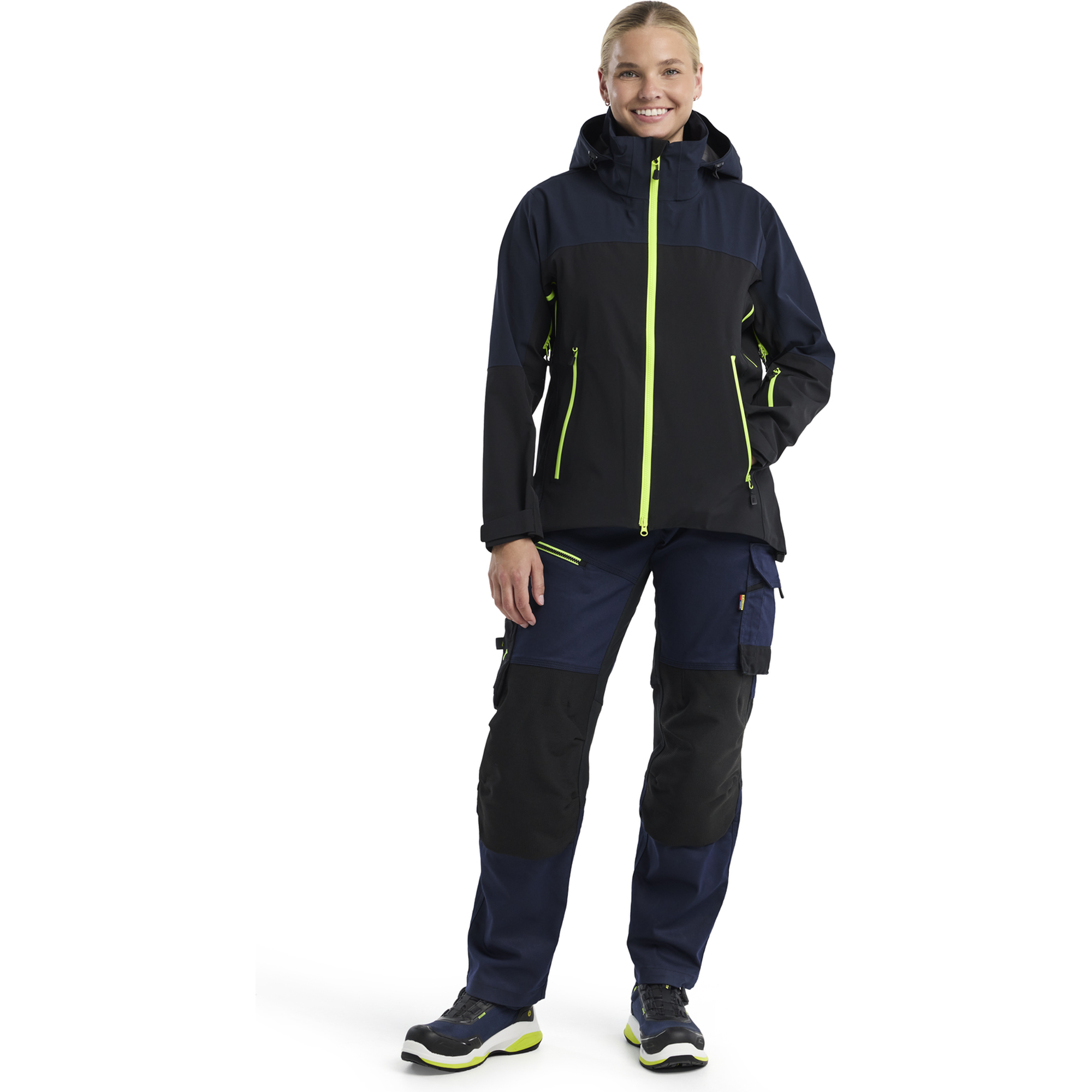 Blaklader Striker Ladies Stretch Shell Jacket, Dark Navy/High Vis Yellow (6)