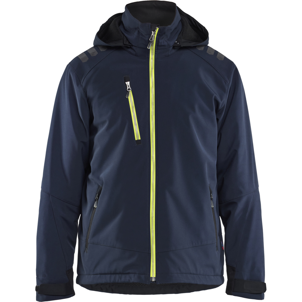 Blaklader Softshell Winter Jacket Lightly Lined, Dark Navy/High Vis Yellow