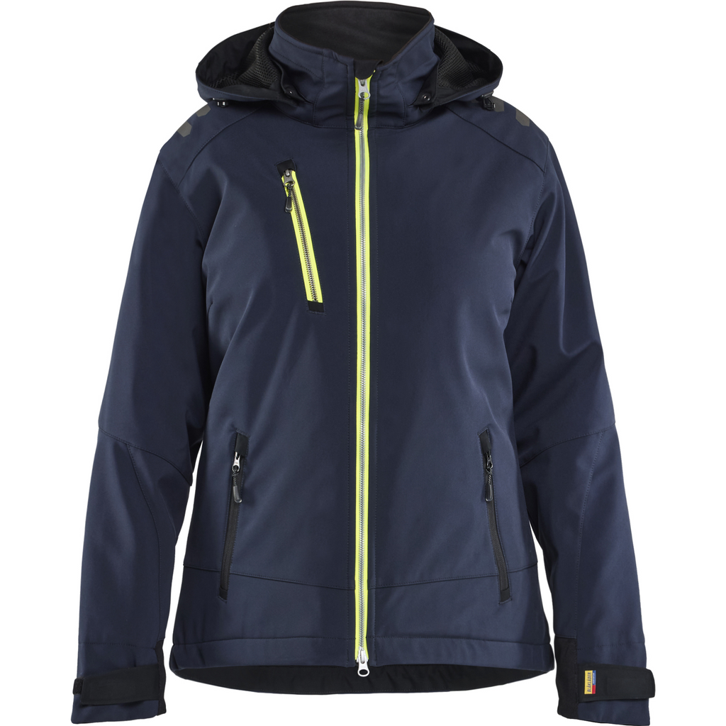 Blaklader Women's Lightly Lined Softshell Winter Jacket, Dark Navy/High Vis Yellow
