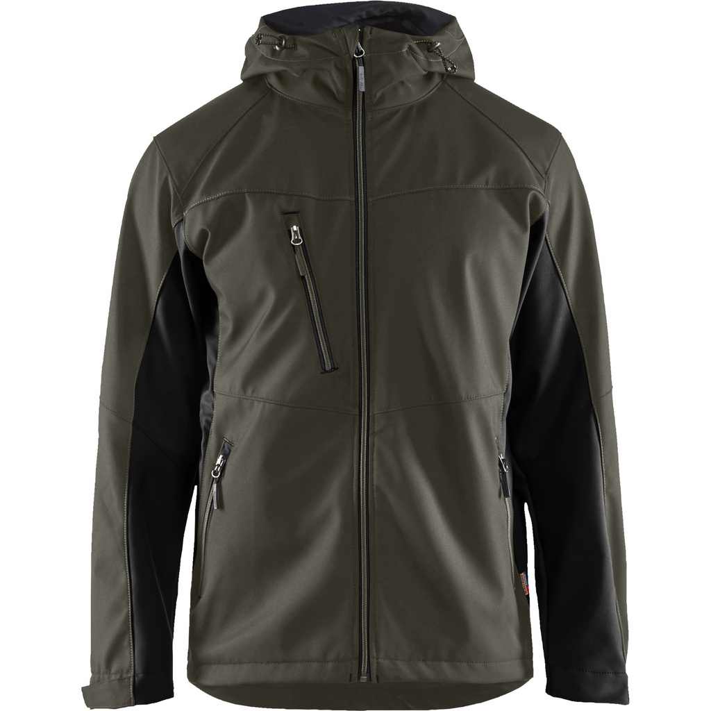 Blaklader Softshell Jacket with Hood, Dark Olive Green/Black