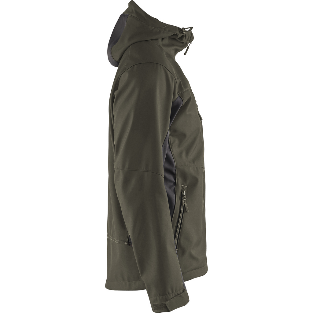 Blaklader Softshell Jacket with Hood, Dark Olive Green/Black (2)
