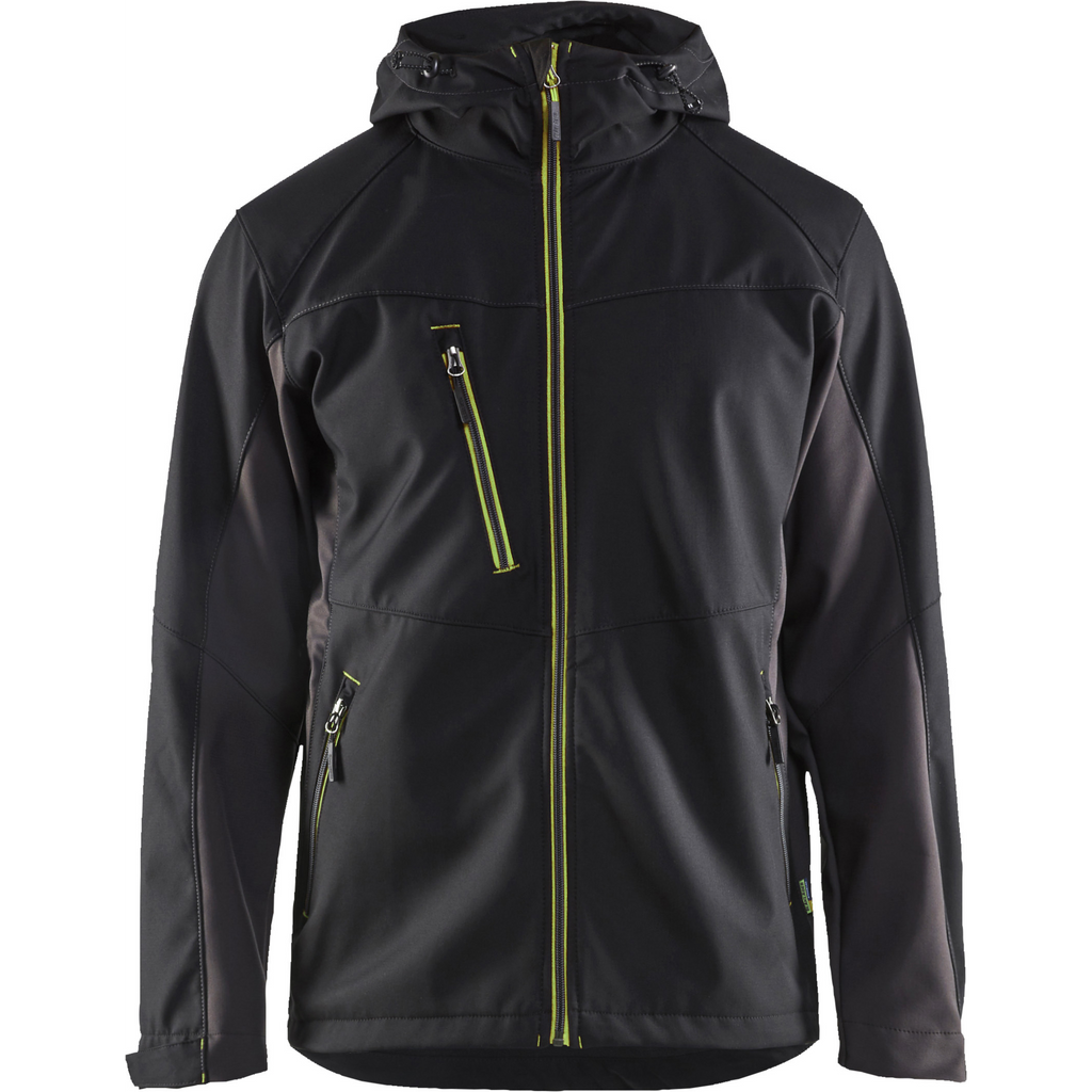 Blaklader Softshell Jacket with Hood, Black/Yellow