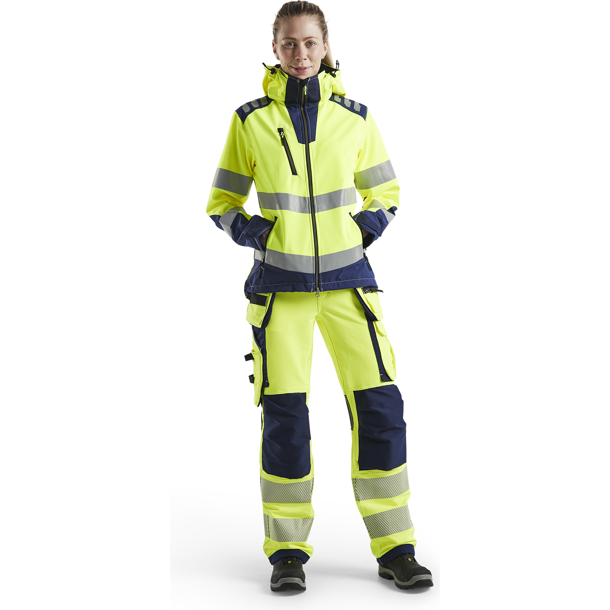 Blaklader High Vis Women's Softshell Jacket, Yellow/Navy Blue (5)