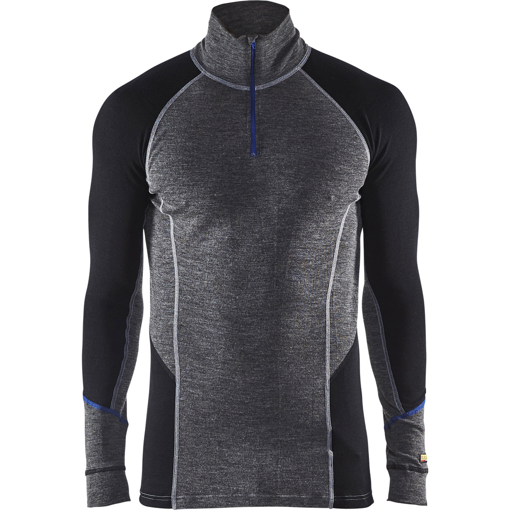 Blaklader Warm Merino Wool Zip Neck Undershirt, Medium Grey/Black