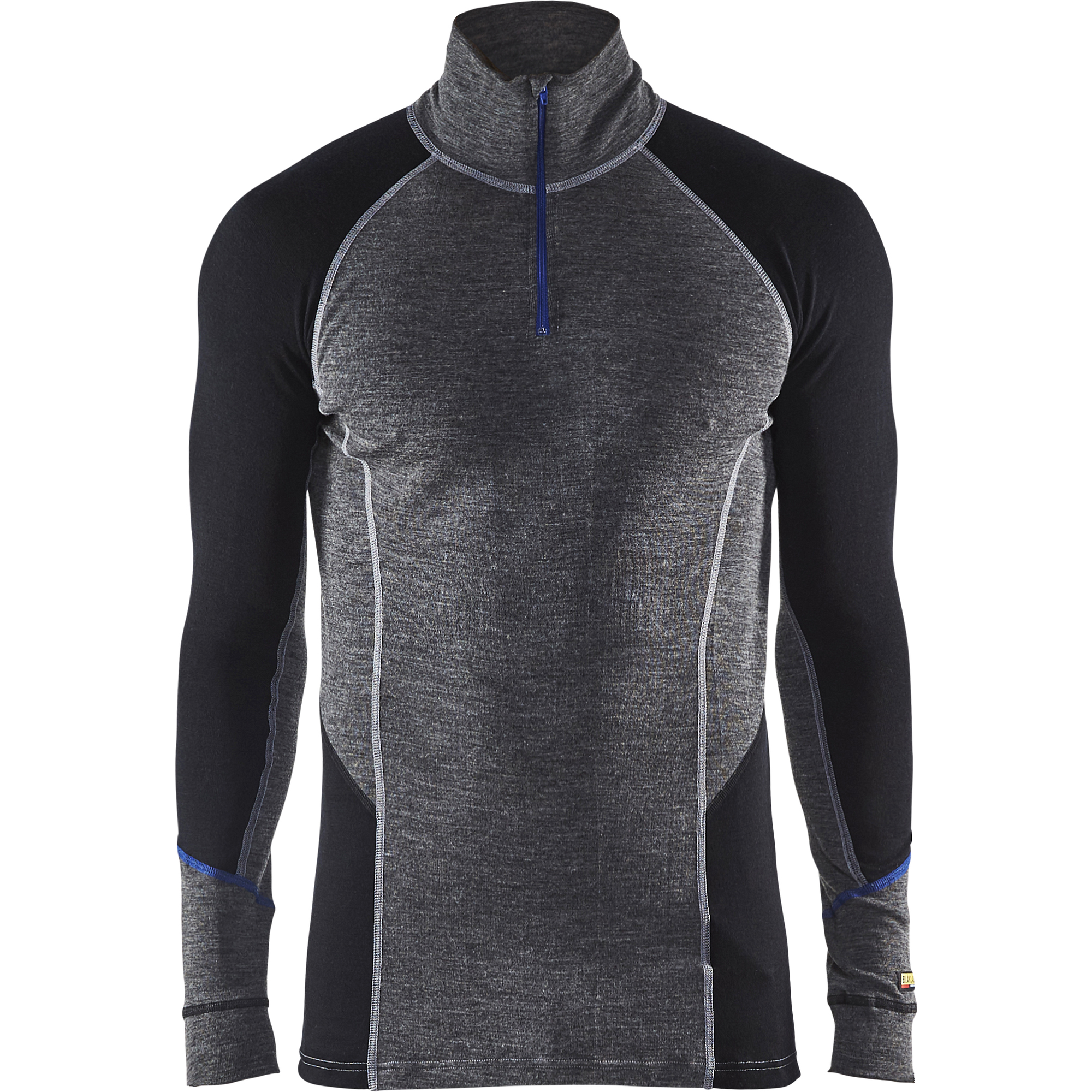 Blaklader Warm Merino Wool Zip Neck Undershirt, Medium Grey/Black