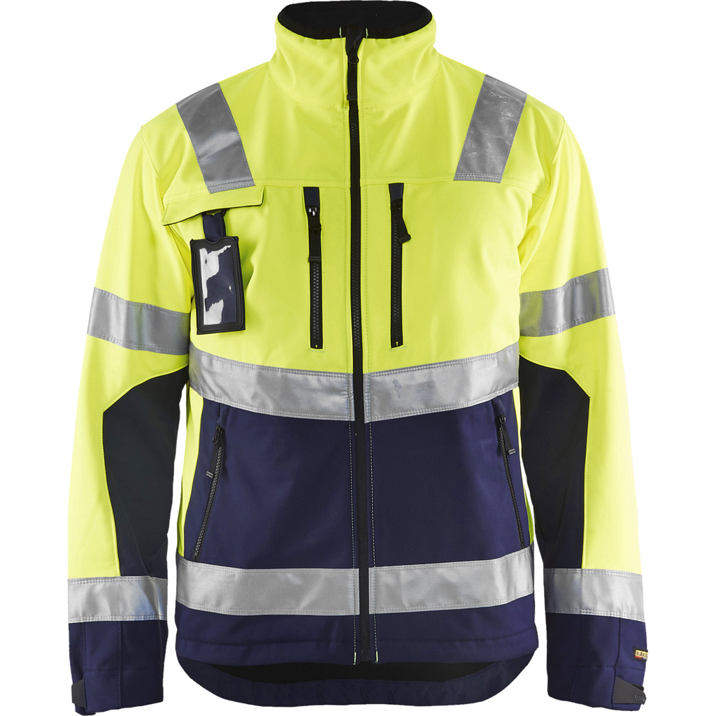 Blaklader High Vis Softshell Jacket, Yellow/Navy Blue