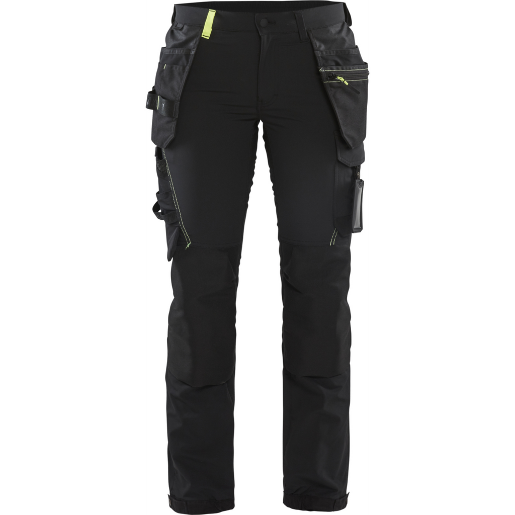 Blaklader Ladies 4-Way Stretch Craftsman Work Trousers, Black/Yellow