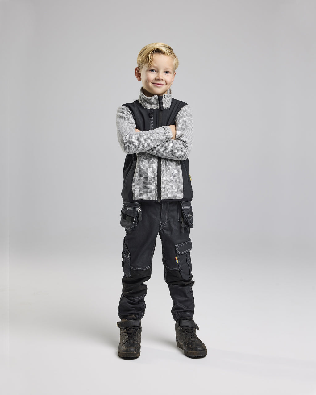 Blaklader Kids Knitted Fleece Pullover, Grey Melange/Black (5)