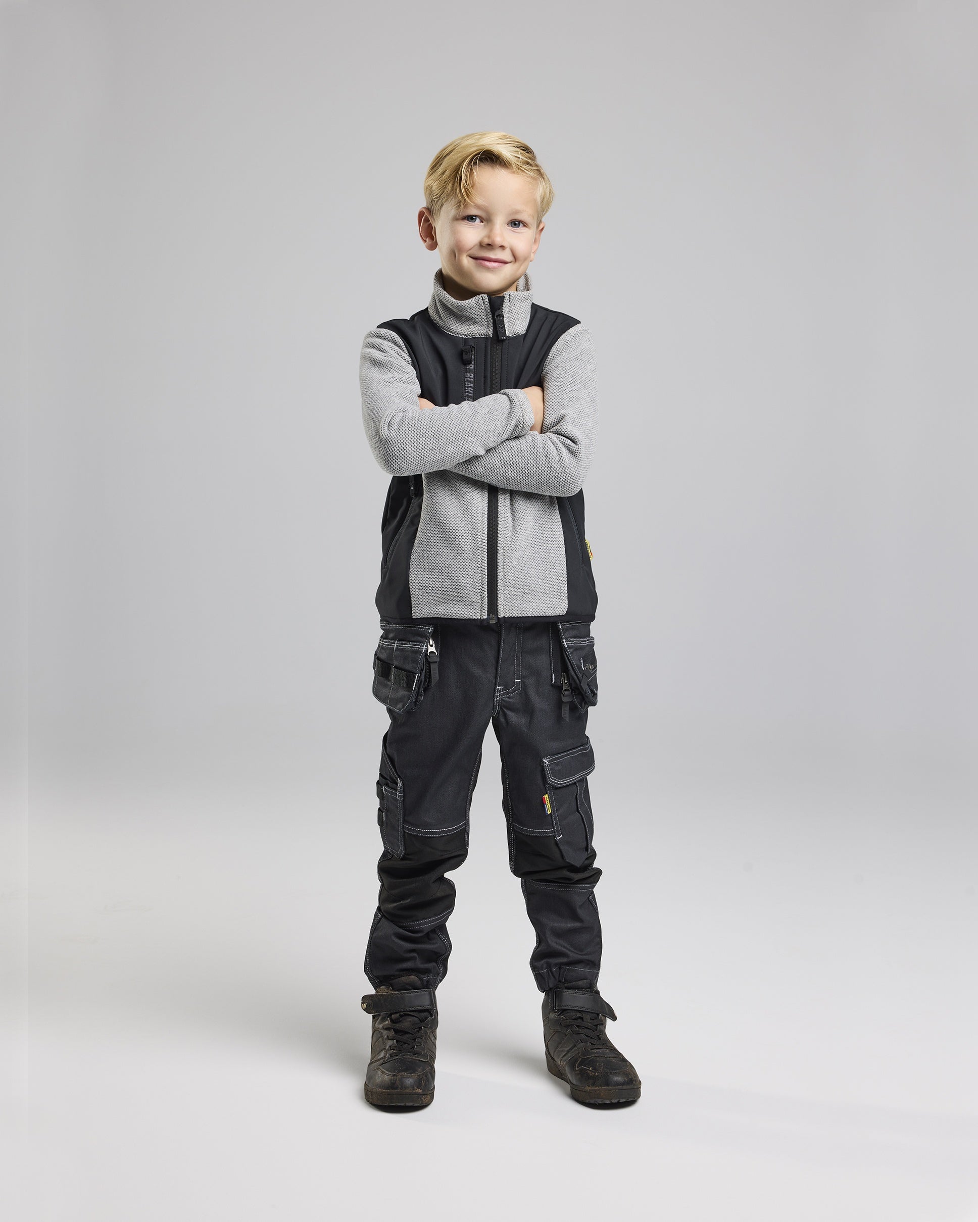Blaklader Kids Knitted Fleece Pullover, Grey Melange/Black (5)