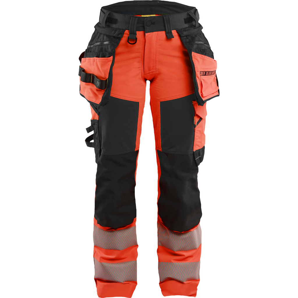 Blaklader High Vis Ladies 4-Way Stretch Trousers, Red/Black