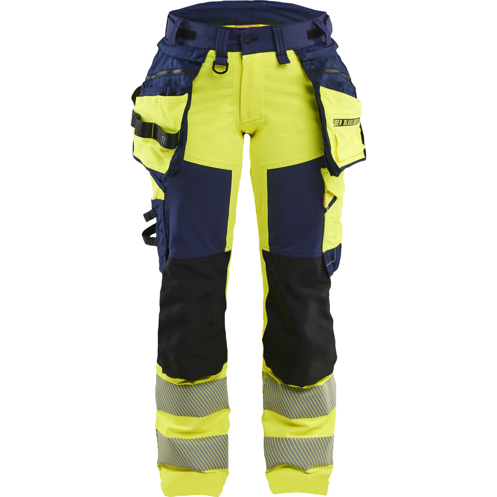 Blaklader High Vis Ladies 4-Way Stretch Trousers, Yellow/Navy Blue