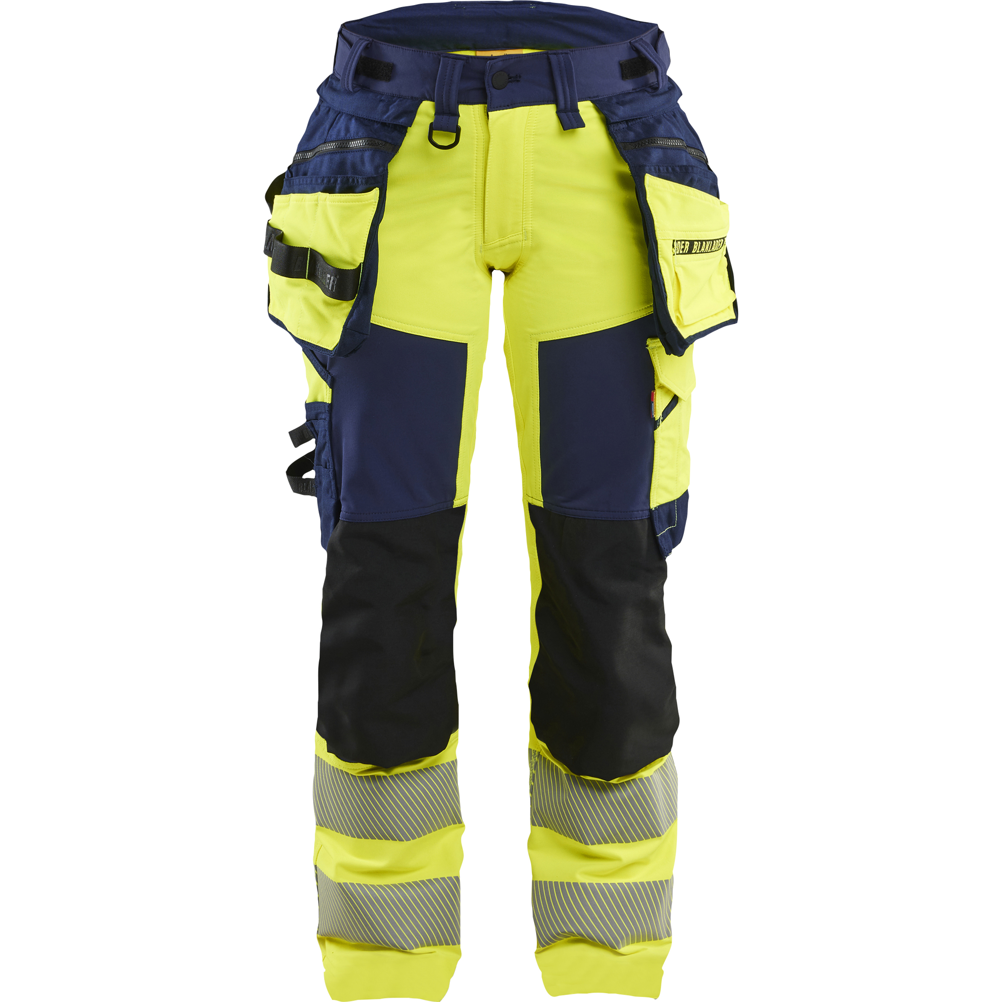 Blaklader High Vis Ladies 4-Way Stretch Trousers, Yellow/Navy Blue