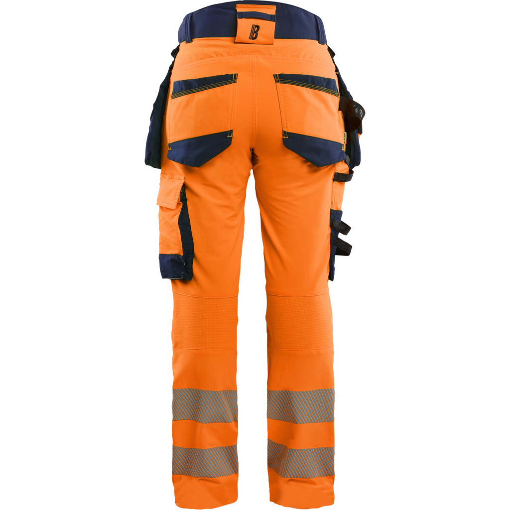 Blaklader High Vis Ladies 4-Way Stretch Trousers, Orange/Navy Blue (4)