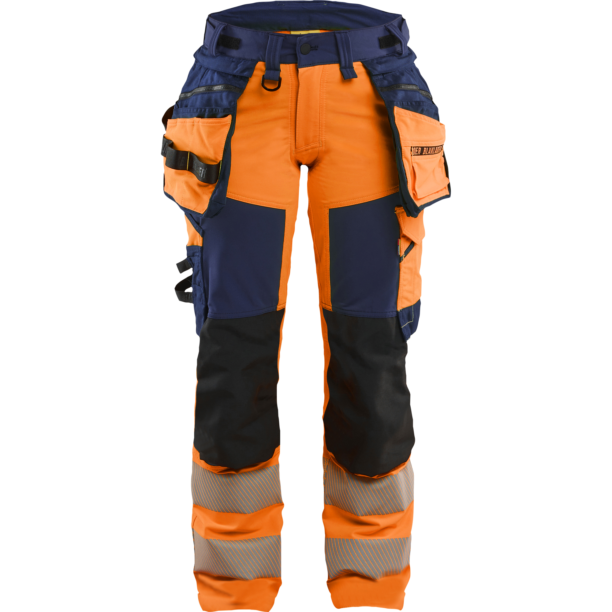 Blaklader High Vis Ladies 4-Way Stretch Trousers, Orange/Navy Blue
