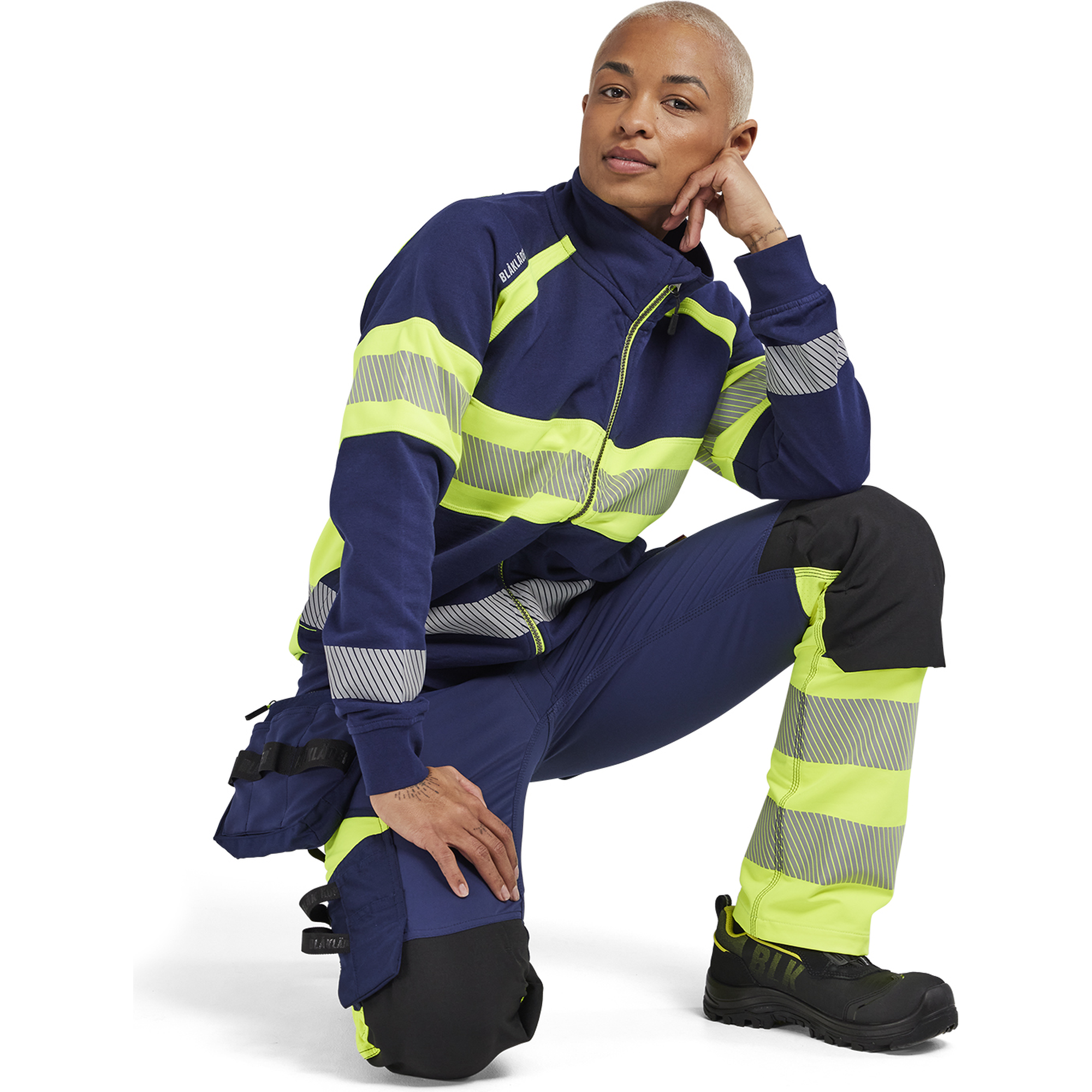 Blaklader High Vis Women's 4-Way Stretch Trousers, Navy Blue/ Yellow (6)