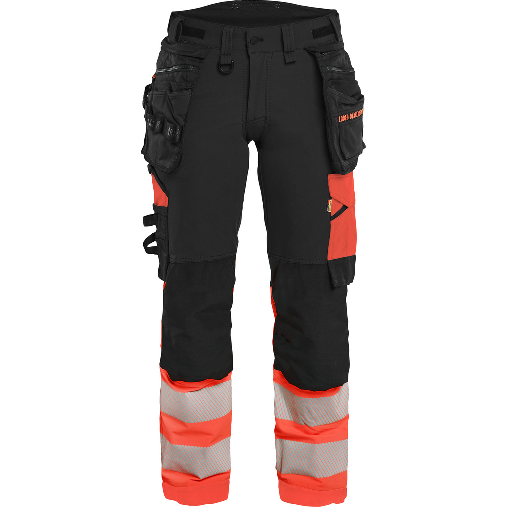 Blaklader High Vis Women's 4-Way Stretch Trousers, Black/High Vis Red