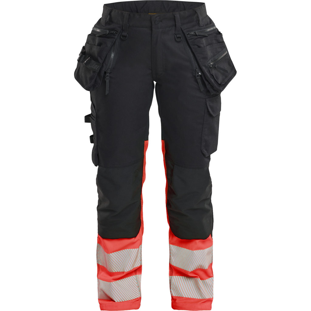 Blaklader High Vis Ladies Stretch Trousers, Black/High Vis Red