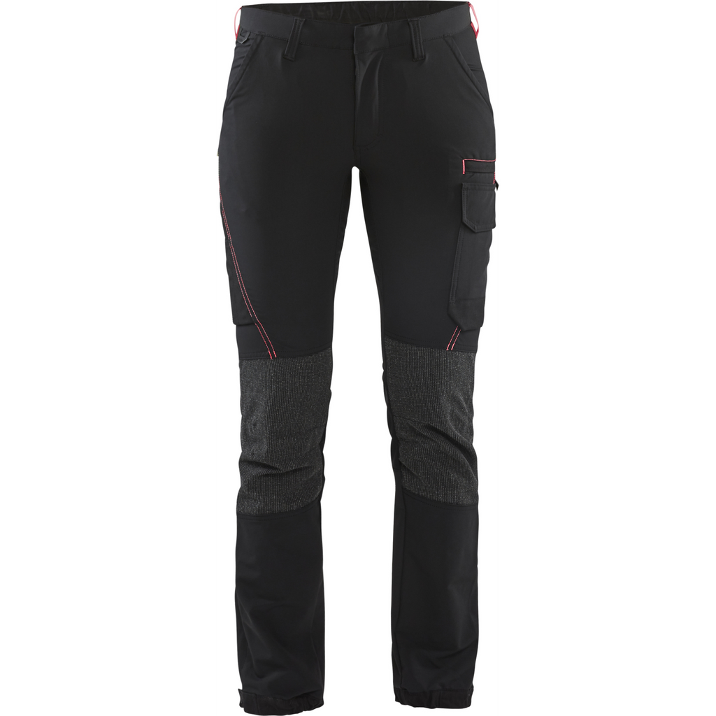 Blaklader Ladies 4-Way Stretch Work Trousers, Black/Red
