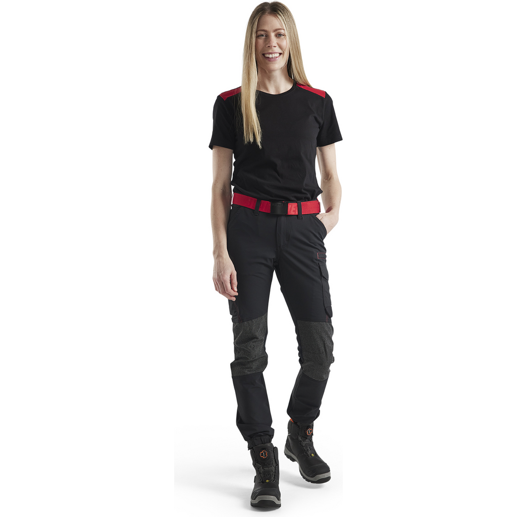Blaklader Ladies 4-Way Stretch Work Trousers, Black/Red (5)