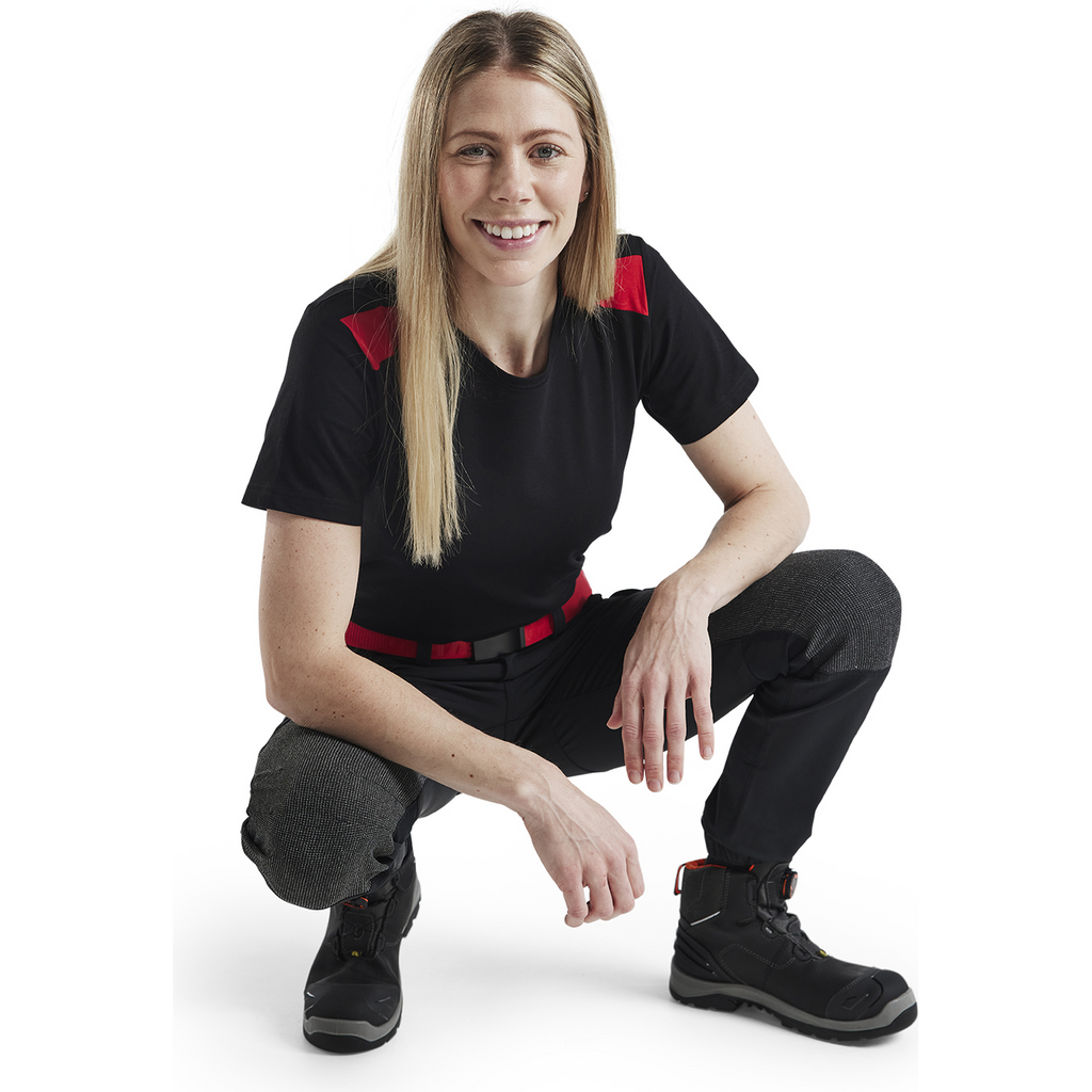 Blaklader Ladies 4-Way Stretch Work Trousers, Black/Red (6)