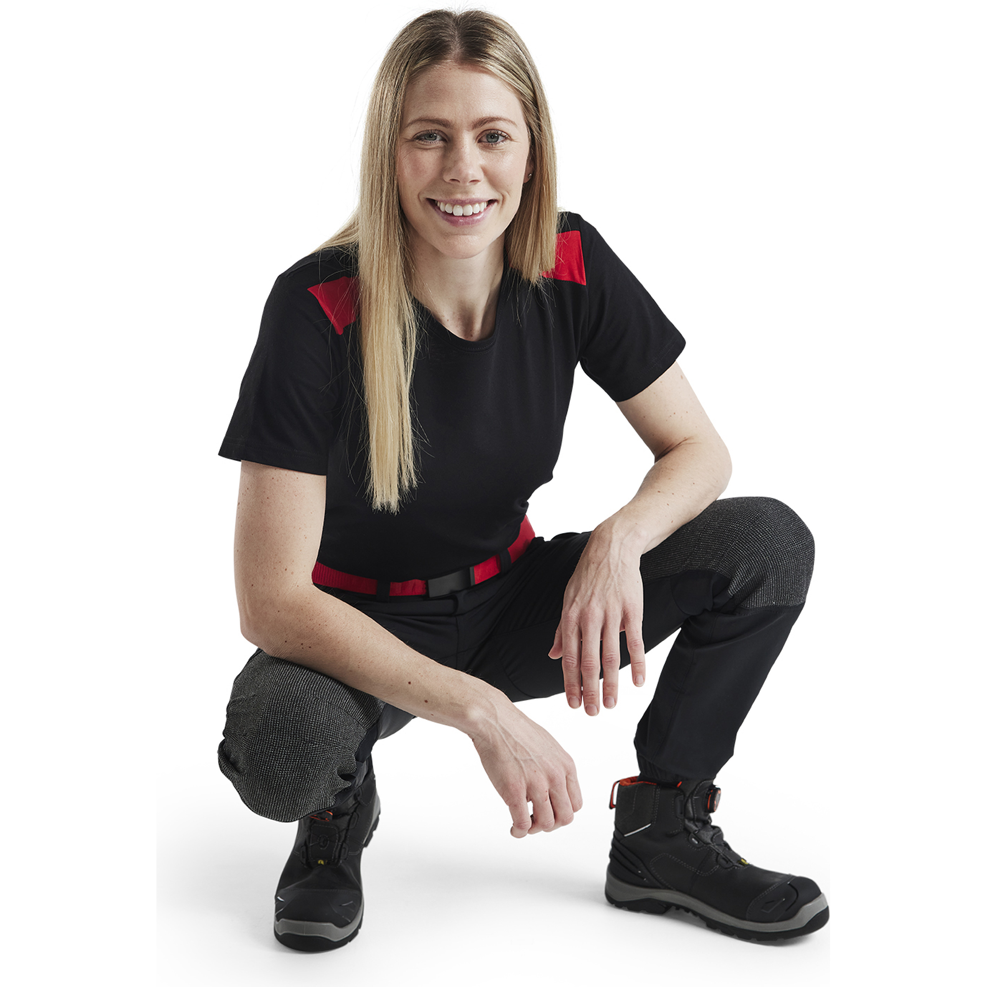 Blaklader Ladies 4-Way Stretch Work Trousers, Black/Red (6)