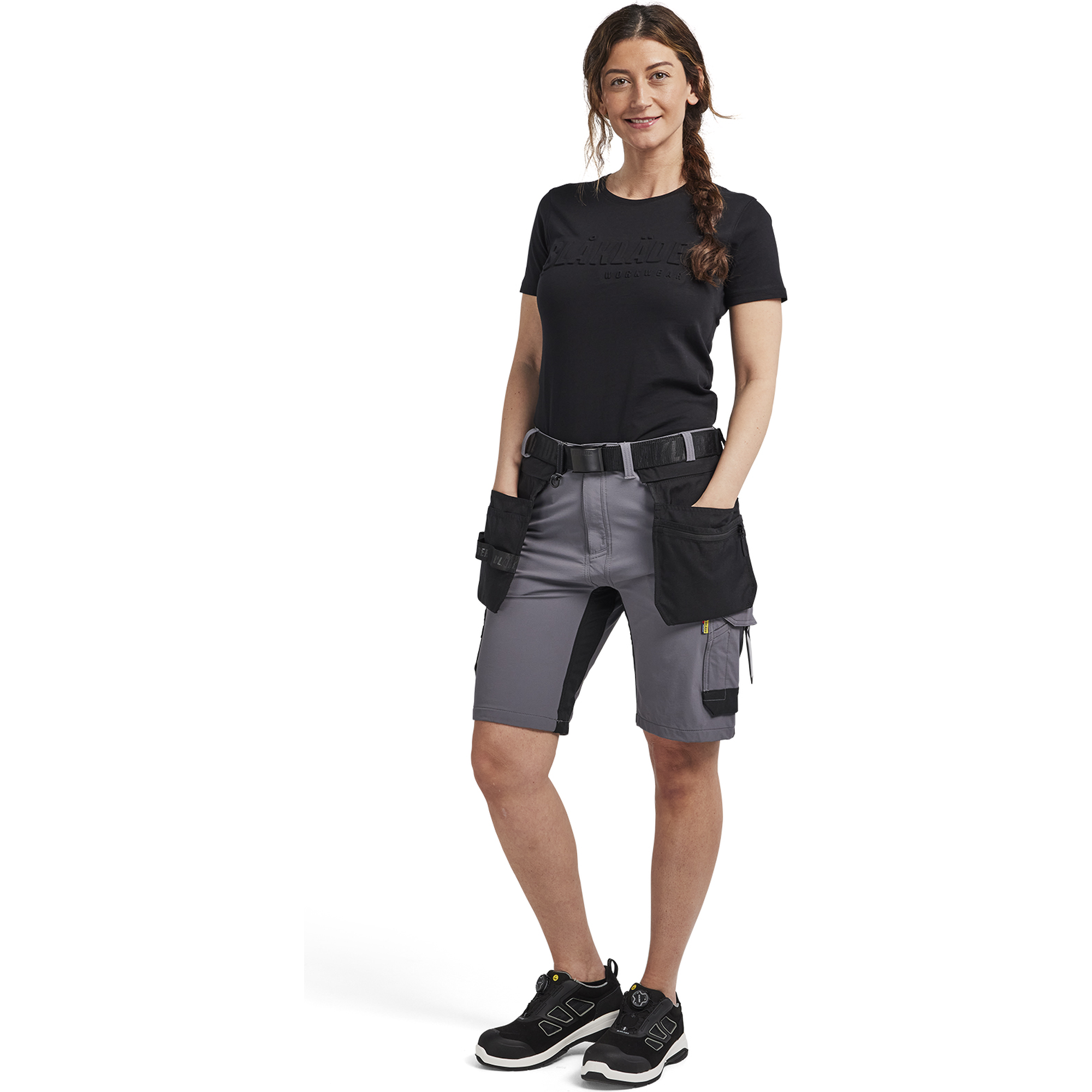 Blaklader Women's 4-Way Stretch Craftsman Shorts, Medium Grey/Black (5)