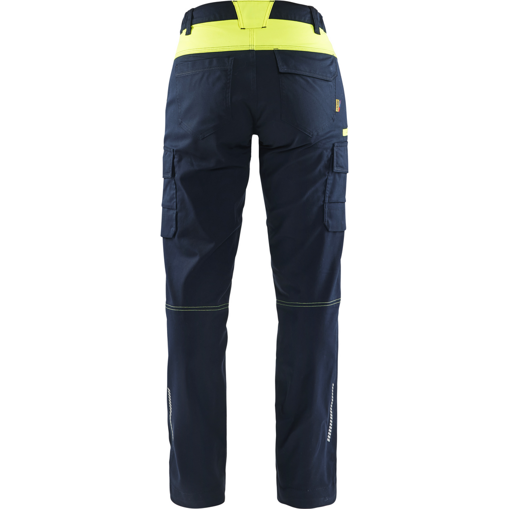 Blaklader Ladies Stretch Industry Work Trousers, Dark Navy/Yellow (4)