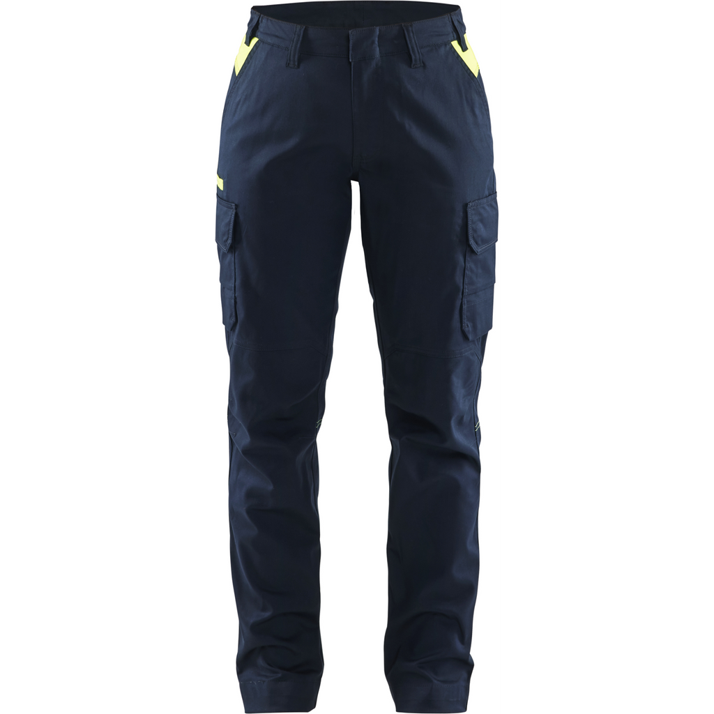 Blaklader Ladies Stretch Industry Work Trousers, Dark Navy/Yellow