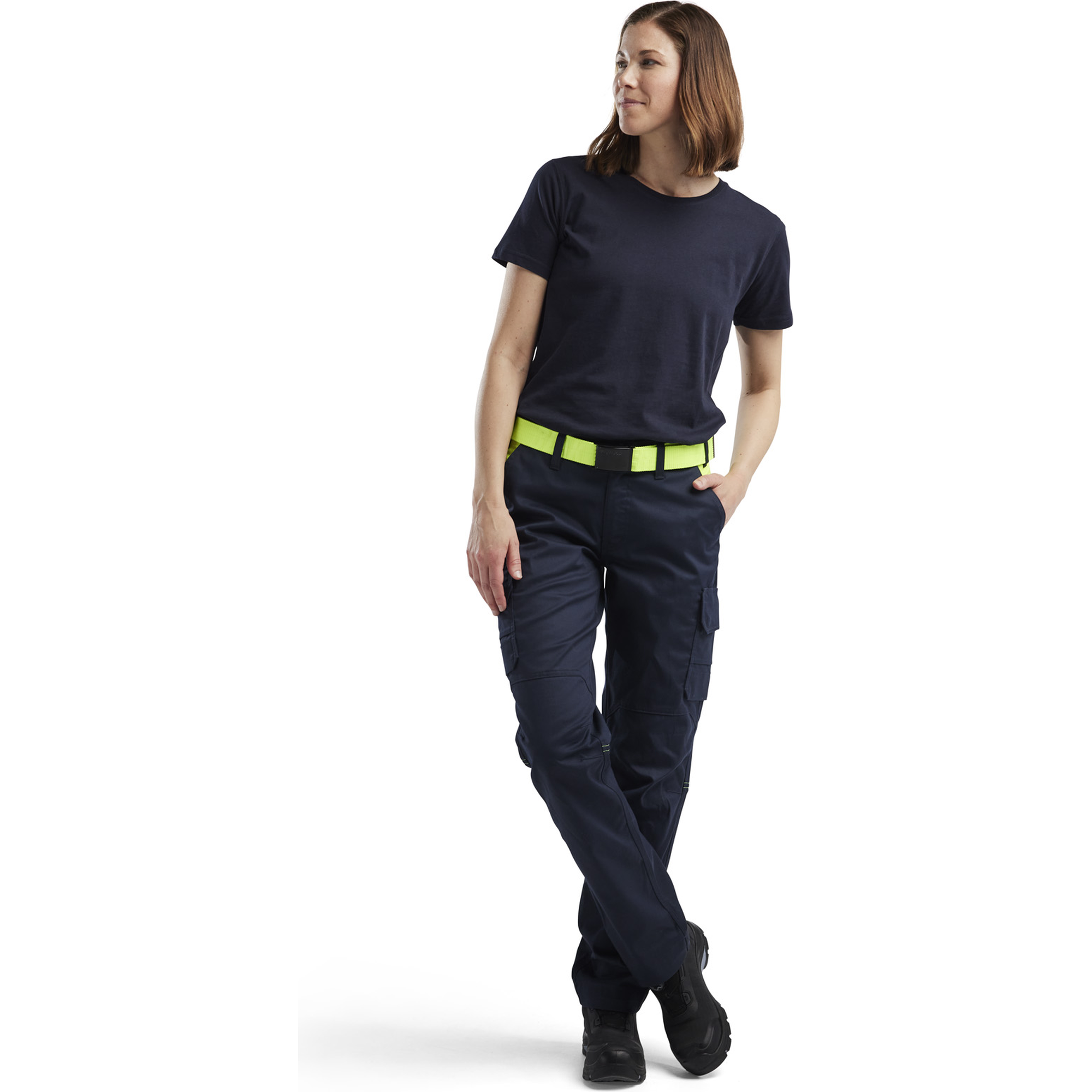 Blaklader Ladies Stretch Industry Work Trousers, Dark Navy/Yellow (6)
