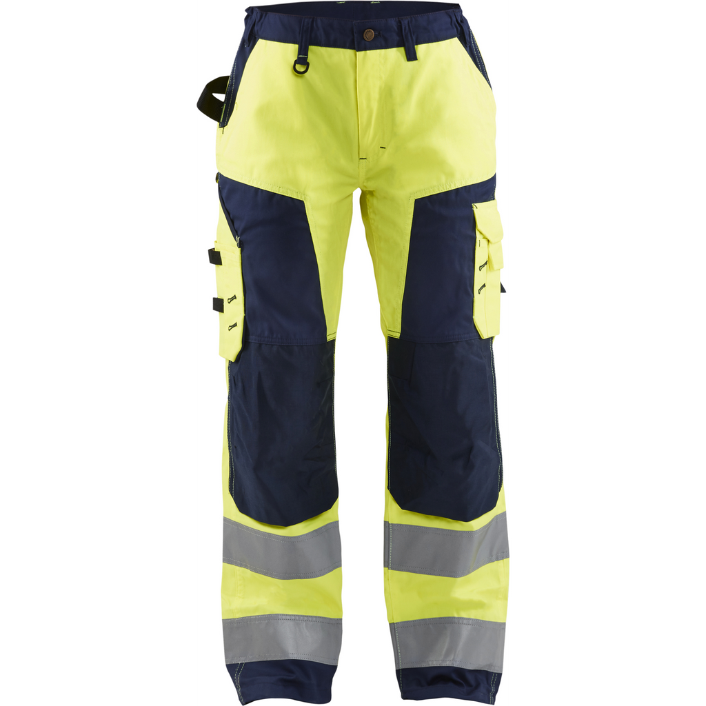 Blaklader High Vis Ladies Work Trousers, Yellow/Navy Blue