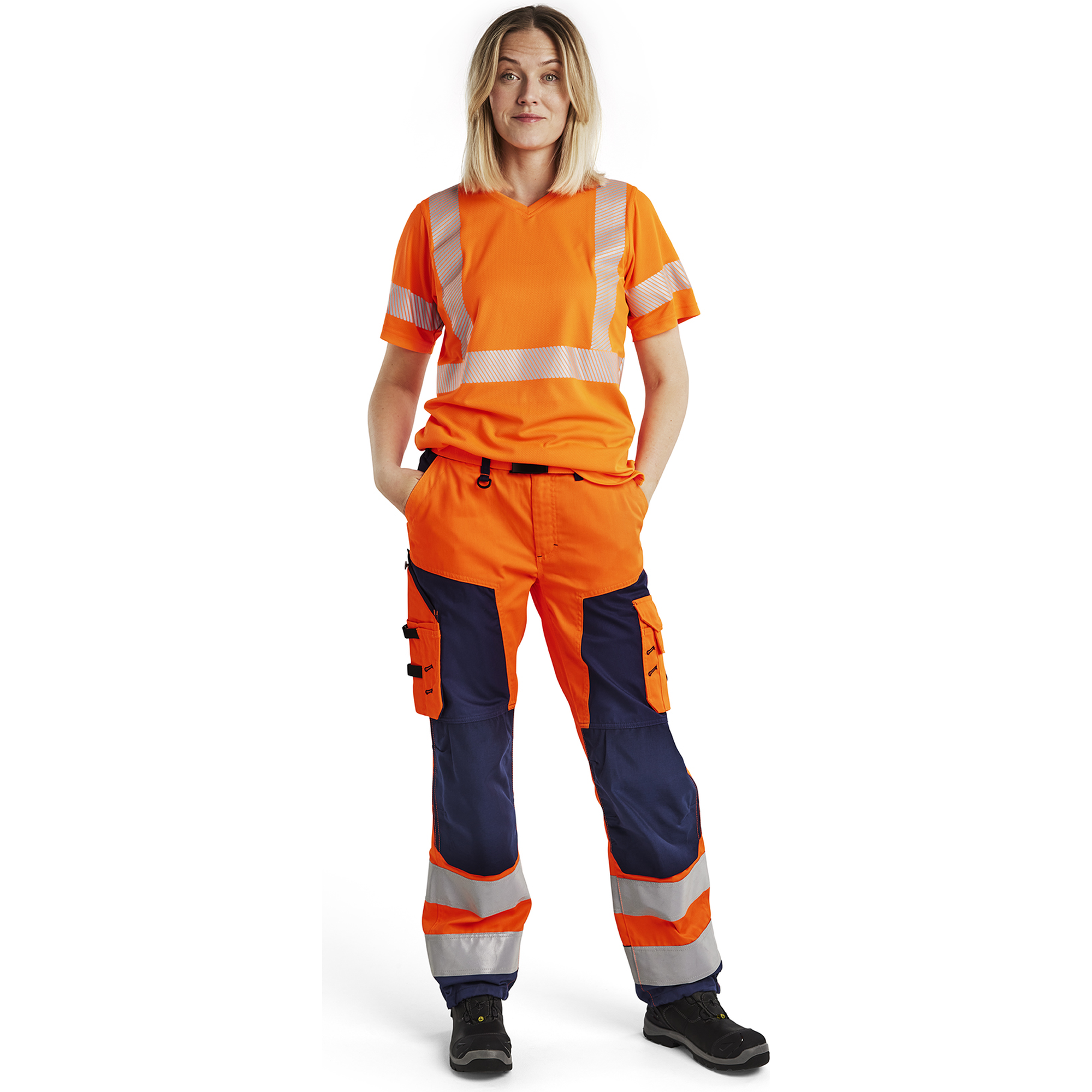 Blaklader High Vis Damen Arbeitshose, Orange/Marineblau (5)