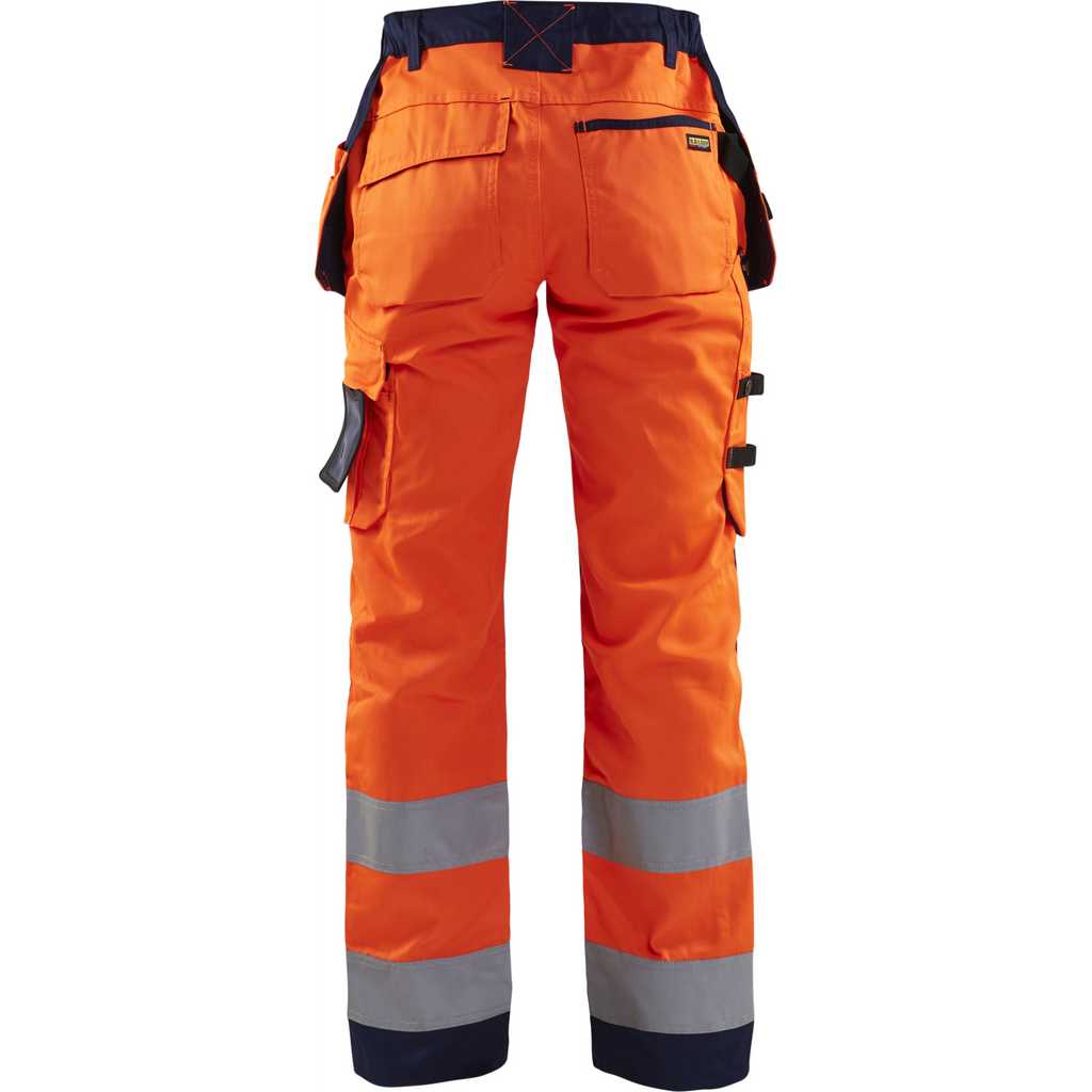 Blaklader High Vis Ladies Work Trousers with Holster Pockets, Orange/Navy Blue (4)