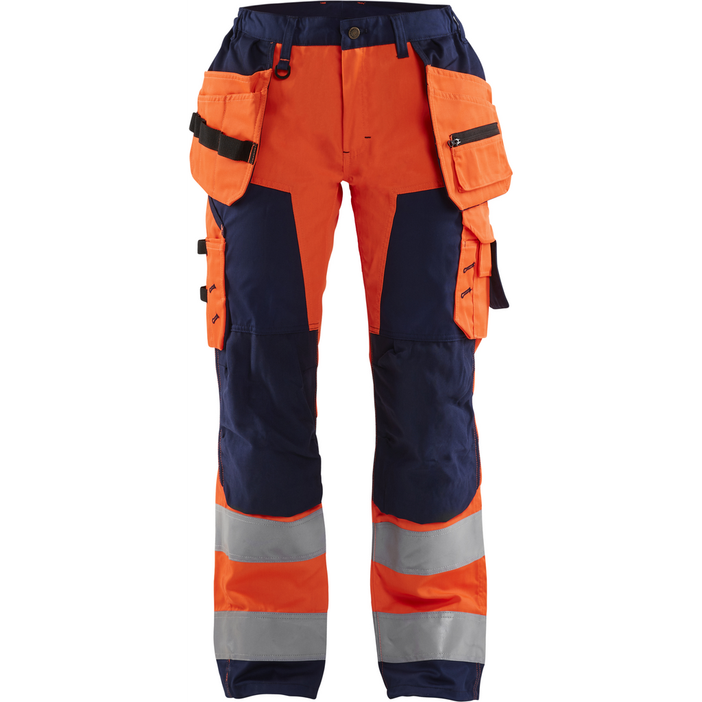 Blaklader High Vis Ladies Work Trousers with Holster Pockets, Orange/Navy Blue