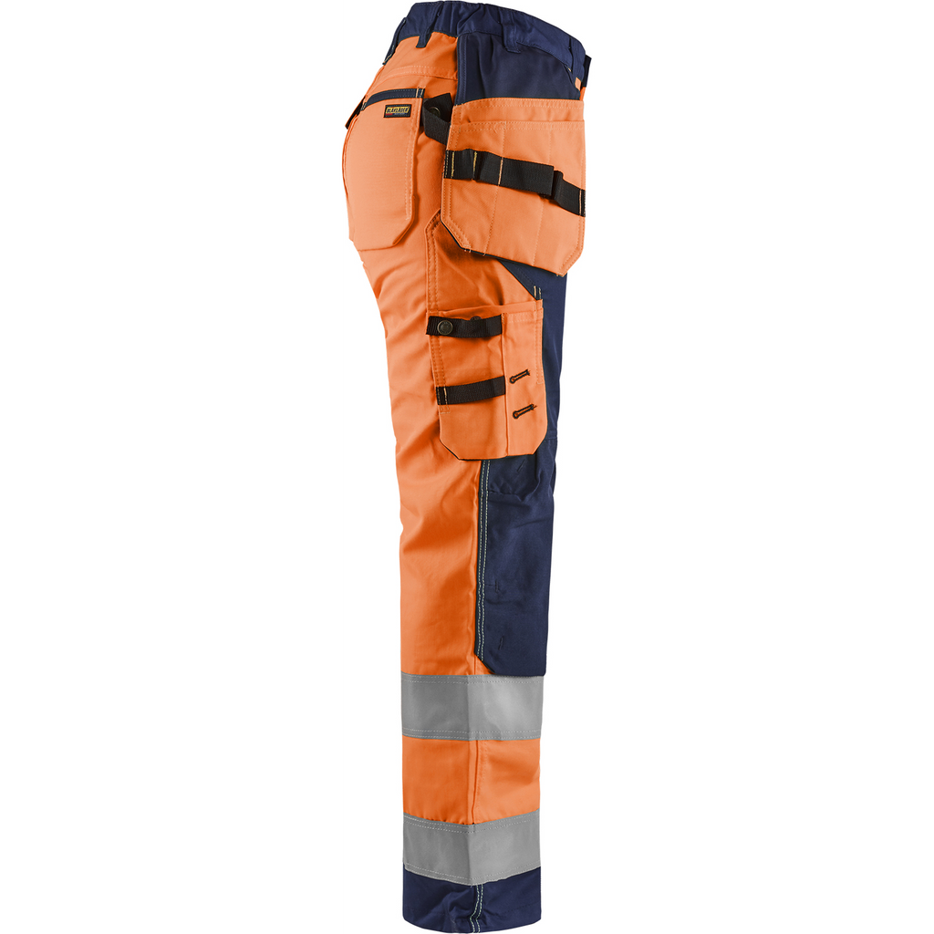 Blaklader High Vis Ladies Work Trousers with Holster Pockets, Orange/Navy Blue (2)